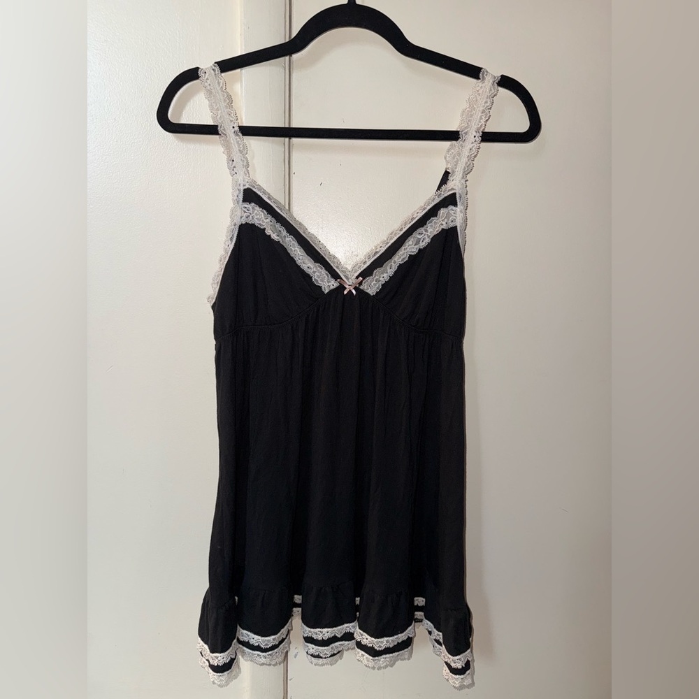 Victoria's Secret Black Chemise with White Lace Trim